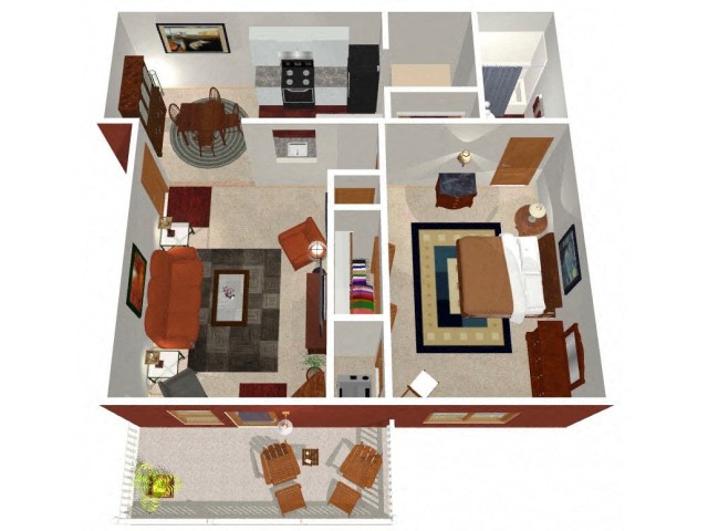 Floor plan for 1 bed, 1 bath, 750 sqft